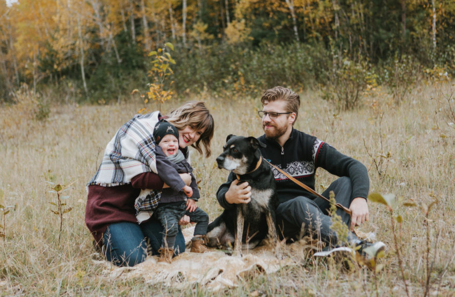 Fall family photos with dog. Minis séances photo d'automne au Saguenay. Photographe de famille au Saguenay. Saguenay family photographer