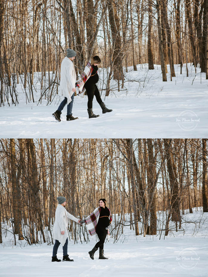 Winter forest maternity session. Séance maternité dans la forêt en hiver au Parc Angrignon Montréal