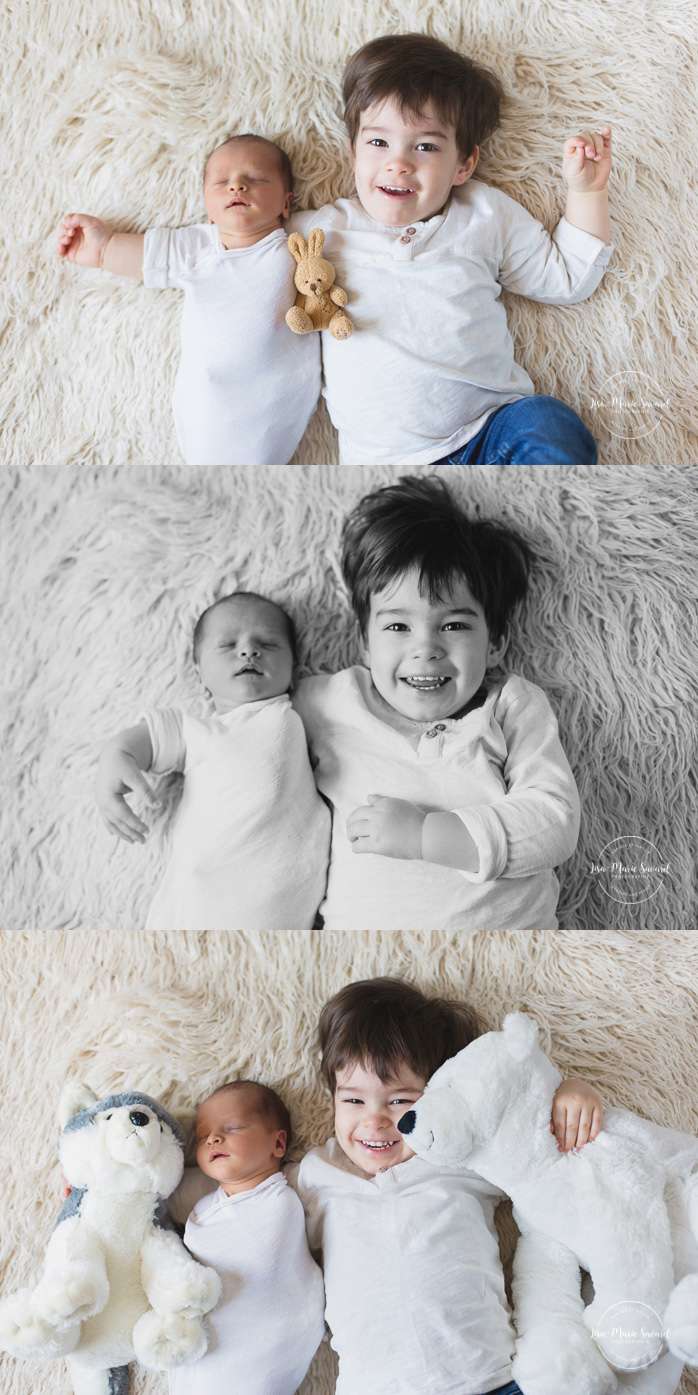 Newborn photo with sibling big brother. Montreal newborn photographer. Séance nouveau-né avec grand-frère à Montréal.