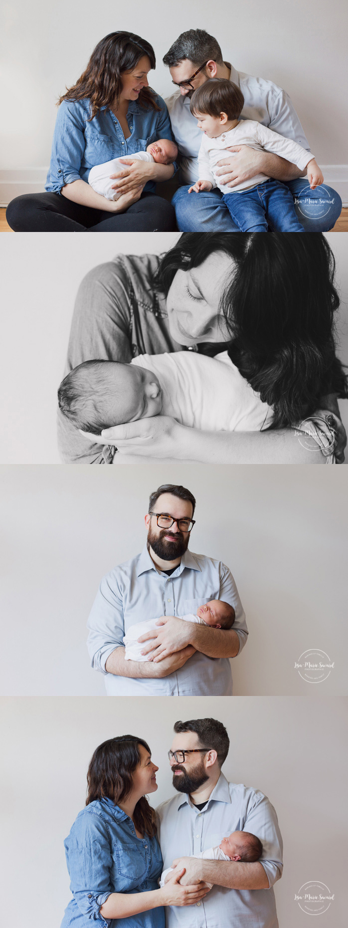 Newborn photo with parents and sibling big brother. Montreal newborn photographer. Séance nouveau-né avec grand-frère à Montréal.