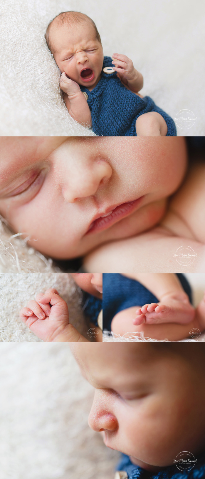 Boy newborn session macro details mouth hand foot nose. Montreal newborn photographer. Séance nouveau-né avec grand-frère à Montréal.