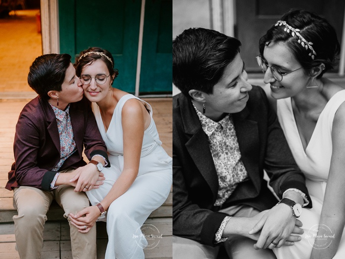 Same sex wedding photos. Lesbian wedding photos. Intimate summer camp LGBTQ+ wedding. Mariage au Cap-Saint-Jacques à Pierrefonds. Mariage LGBTQ+ à Montréal. Montreal LGBTQ+ wedding.