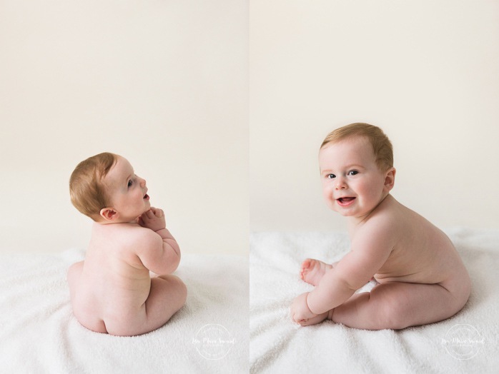 Minimalist milestone session. Minimalist sitter session. Little boy six months old photos. Six months old baby photos. Photos de bébé en studio à Montréal. Montreal milestone baby photos. Montreal six months baby photos.