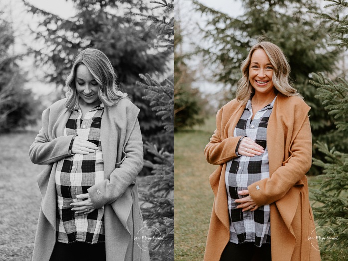 Winter maternity photos without snow. Maternity session at the park. Mom holding belly. Photos de maternité dans le Sud-Ouest. Photographe de maternité à Ville-Émard. Montreal Southwest maternity photos.