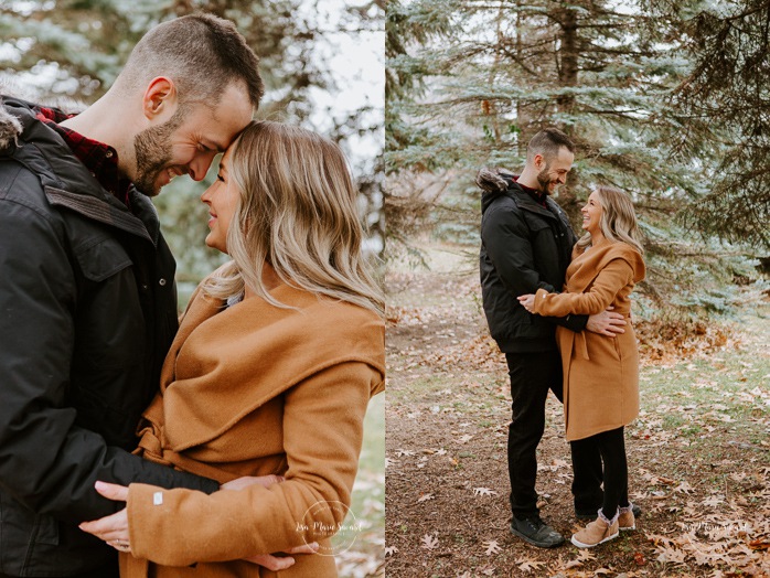 Winter maternity photos without snow. Maternity photos with evergreens. Wood maternity photos. Photos de maternité dans le Sud-Ouest. Photographe de maternité à Ville-Émard. Montreal Southwest maternity photos.