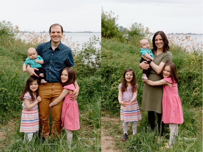 Spring family photos. Spring mini session ideas. Family photos with three kids. Mini séances familiales 2024. Photos sur le bord du fleuve à Montréal. Montreal mini session by the river.