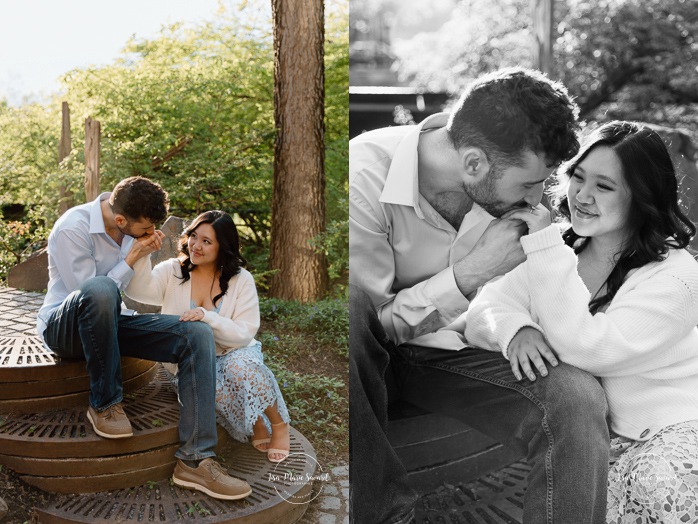 Spring engagement photos. Urban engagement photos. Downtown Montreal engagement photos. Portrait de couple à Montréal. Photographe de fiançailles à Montréal. Montreal engagement photos. Montreal engagement photographer. Parc Stelco Petite Bourgogne.