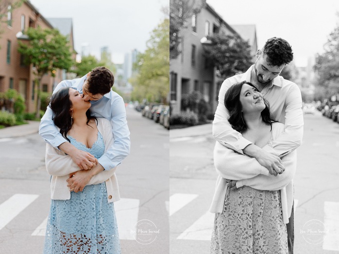 Spring engagement photos. Urban engagement photos. Downtown engagement photos. Portrait de couple à Montréal. Photographe de fiançailles à Montréal. Montreal engagement photos. Montreal engagement photographer. Canal de Lachine Petite Bourgogne.