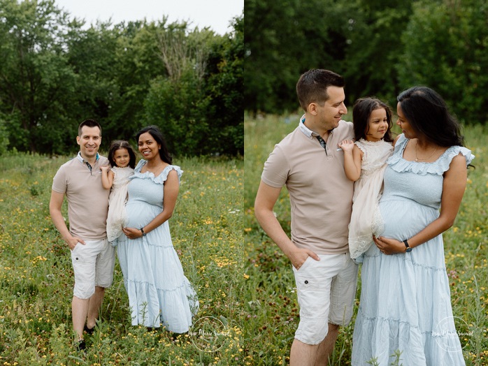 Wild field family photos. Meadow family photos. Mixed maternity photos. Biracial maternity photos. Photographe de famille à Verdun. Photos de famille berges de Verdun. Verdun family photographer. Verdun riverbanks family photos.