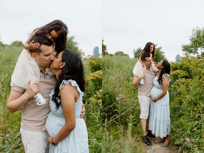 Wild field family photos. Meadow family photos. Mixed maternity photos. Biracial maternity photos. Photographe de famille à Verdun. Photos de famille berges de Verdun. Verdun family photographer. Verdun riverbanks family photos.