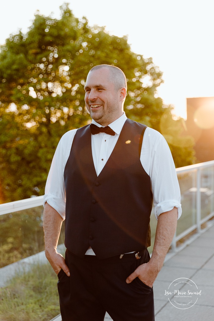 Golden hour wedding photos. Rooftop wedding photos. Cityscape wedding photos. Mariage à Montréal au Livart. Montreal wedding at Le Livart. Photographe de mariage à Montréal. Montreal wedding photographer.