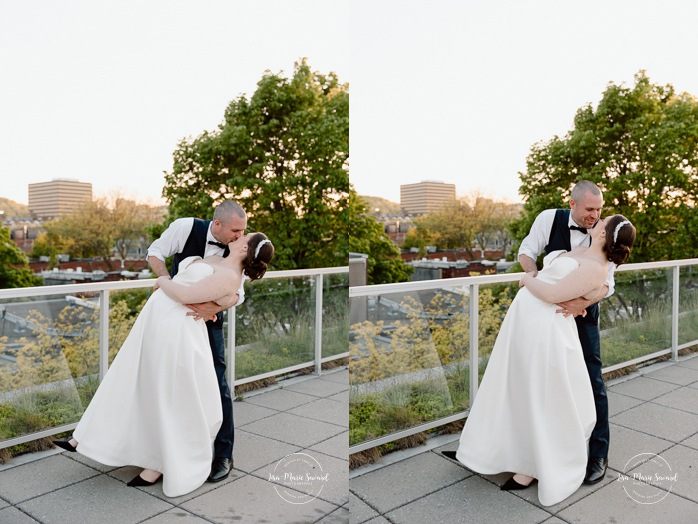 Golden hour wedding photos. Rooftop wedding photos. Cityscape wedding photos. Mariage à Montréal au Livart. Montreal wedding at Le Livart. Photographe de mariage à Montréal. Montreal wedding photographer.