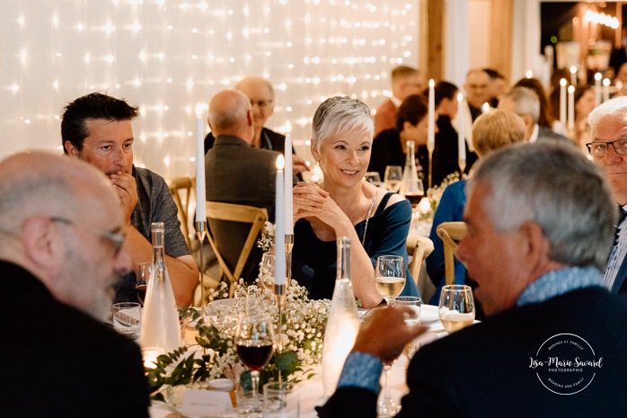 Candle light wedding reception. Romantic wedding decor. Photographe mariage à Montréal. Montreal wedding photographer. Mariage à Mouton Village. Mouton Village wedding.