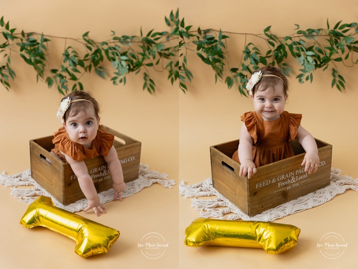 Fun Smash Cake ideas. Rustic Smash Cake session. Greenery Smash Cake photos. Natural Smash Cake photos. Photographe Smash Cake à Montréal. Montreal Smash Cake photographer. Séance photo de premier anniversaire. First birthday photoshoot.