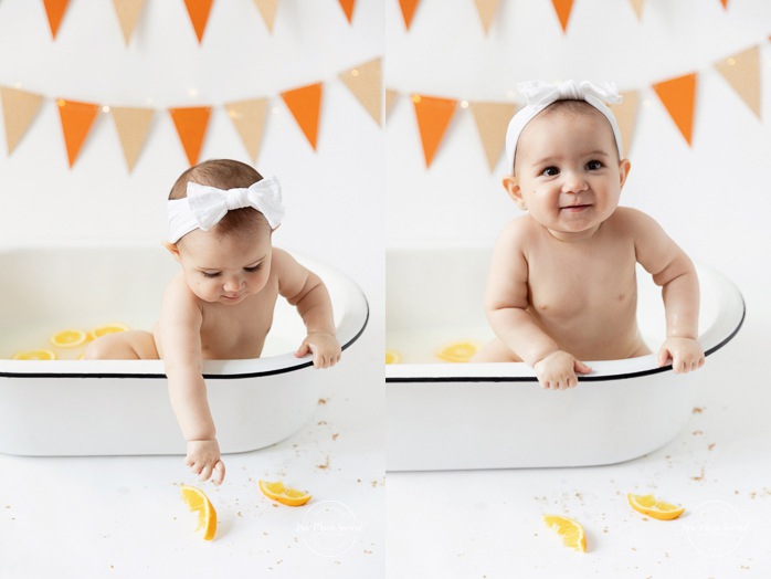Citrus Smash the Cake session. Simple Smash the Cake ideas. Minimalist Smash the Cake photos. Séance Cake Smash avec agrumes. Photographe Smash the Cake à Montréal. Montreal Smash the Cake photographer. 