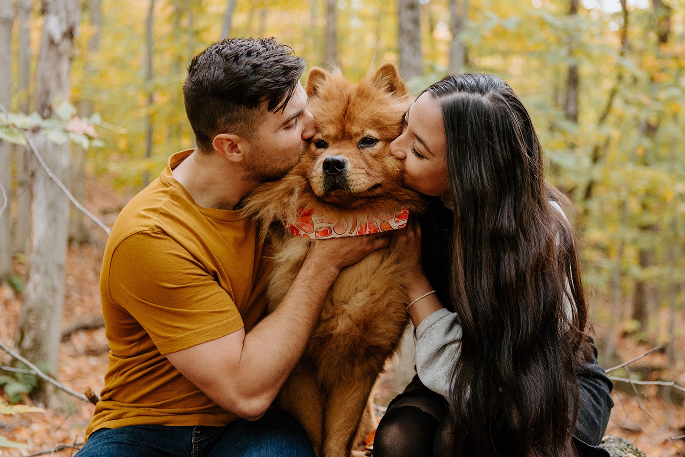 Photographe de fiançailles à Montréal. Photographe de couple à Montréal. Montreal engagement photographer. Montreal couple photographer. Photo de couple dans les Laurentides en automne. Laurentians fall engagement photos. Photos de couple avec chien. Engagement photo with dog. Photographe Prévost. Photographe Laurentides.