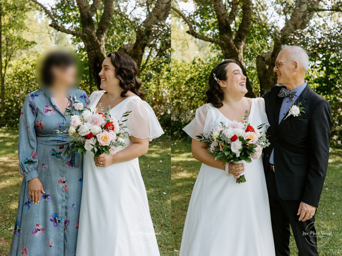 Open shade wedding family photos. Harsh light wedding photos. Brunch de mariage intime en Montérégie. Mariage Mouton Village. Photographe de mariage à Montréal. Intimate brunch wedding in Monteregie. Mouton Village wedding. Montreal wedding photographer.