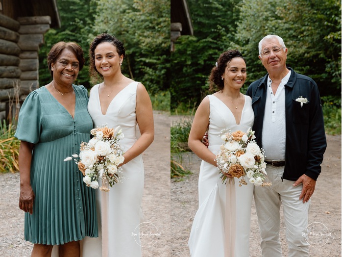 Forest wedding family photos. Sugar shack wedding photos. Mariage au Baluchon Éco-Villégiature. Auberge Le Baluchon. Photographe mariage Trois-Rivières.