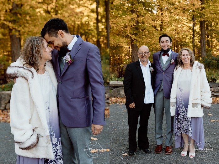 Fall wedding family photos. Fall wedding photos. Mariage automnal à Montréal. Montreal fall wedding photos. Mariage Cabane à Sucre Constantin. Sugar shack wedding.