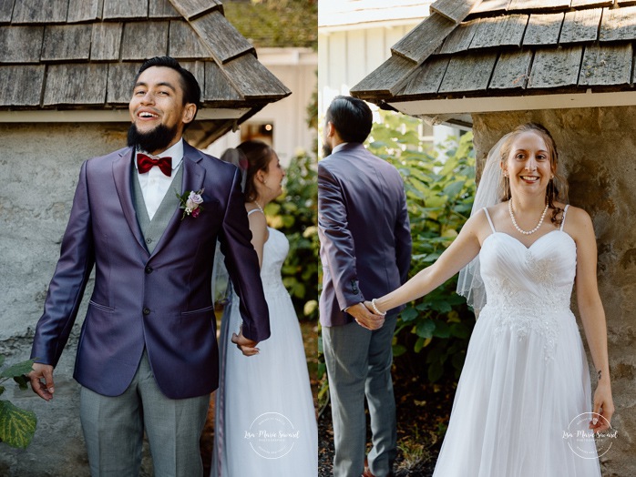 Wedding first look alternative. Wedding first touch. First look without seeing each other. Mariage automnal à Montréal. Montreal fall wedding photos. Mariage Hôtel Le Rivage Maison de l'Enclos.