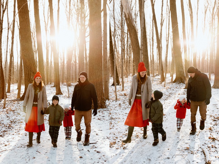 Winter family photos. Snowy family photos. Family photos in the snow. Forest family photos. Séance photo de famille en hiver à Montréal. Montreal winter family photoshoot. Parc Angrignon hiver neige.