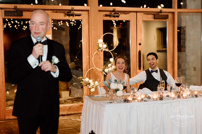 Wedding reception speech ideas. Mariage au Grand Lodge Mont-Tremblant. Photographe de mariage à Mont-Tremblant. Grand Lodge Mont-Tremblant wedding. Mont Tremblant wedding photographer.