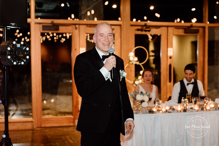 Wedding reception speech ideas. Mariage au Grand Lodge Mont-Tremblant. Photographe de mariage à Mont-Tremblant. Grand Lodge Mont-Tremblant wedding. Mont Tremblant wedding photographer.