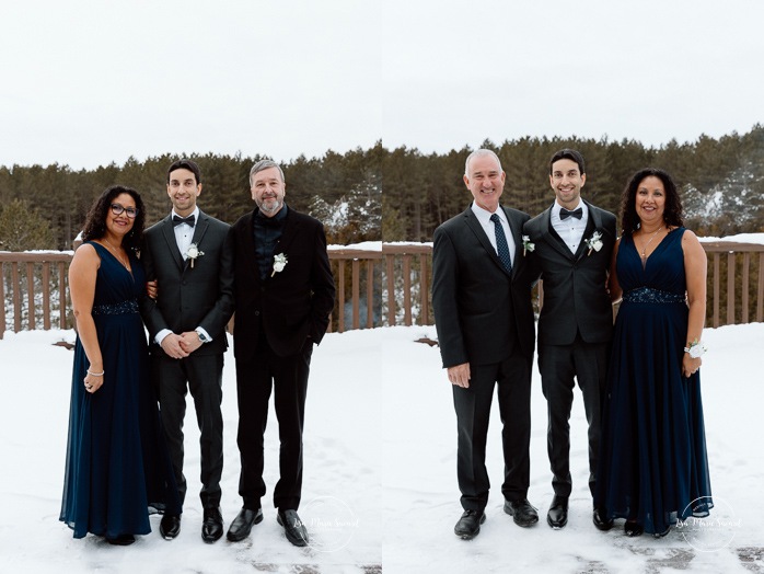 Winter wedding family photos. Winter bridal party photos. Mariage au Grand Lodge Mont-Tremblant. Photographe de mariage à Mont-Tremblant. Grand Lodge Mont-Tremblant wedding. Mont Tremblant wedding photographer.