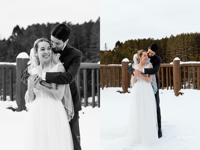 Winter wedding photos ideas. Rooftop wedding photos. Mariage au Grand Lodge Mont-Tremblant. Photographe de mariage à Mont-Tremblant. Grand Lodge Mont-Tremblant wedding. Mont Tremblant wedding photographer.