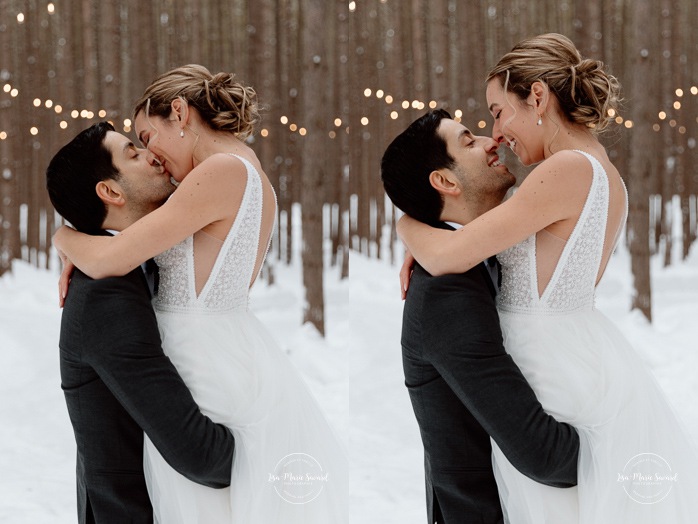 Winter wedding photos ideas. Winter forest wedding photos. Snowy wedding photo. Mariage au Grand Lodge Mont-Tremblant. Photographe de mariage à Mont-Tremblant. Grand Lodge Mont-Tremblant wedding. Mont Tremblant wedding photographer.