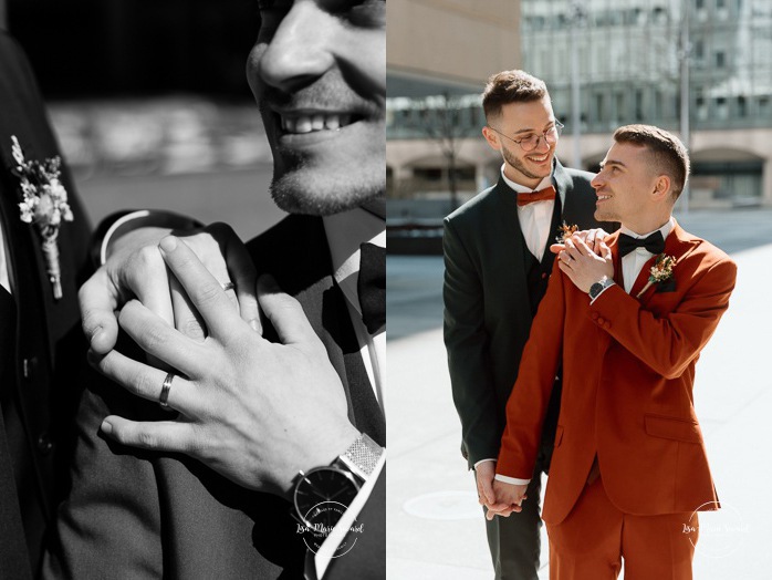 Mariage intime au centre ville de Montréal. Photos de mariage Place-Ville-Marie. Photographe de mariage LGBTQ+ friendly à Montréal. Downtown Montreal intimate wedding photos. Place-Ville-Marie wedding photos. Montreal LGBTQ+ friendly photographer.