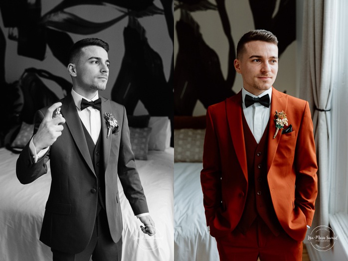Groom getting ready with family in small apartment. Mariage intime dans le Vieux-Montréal. Photographe de mariage LGBTQ+ friendly à Montréal. Old Montreal intimate wedding photos. Montreal LGBTQ+ friendly photographer.