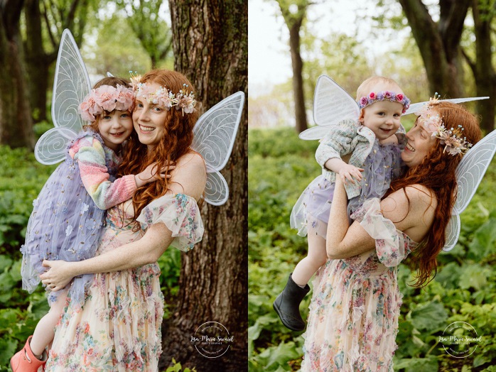 Mommy and me photos. Woodland fairies family photo ideas. Spring family photos. Mini séances familiales. Photographe de famille à Montréal. Montreal family photographer.