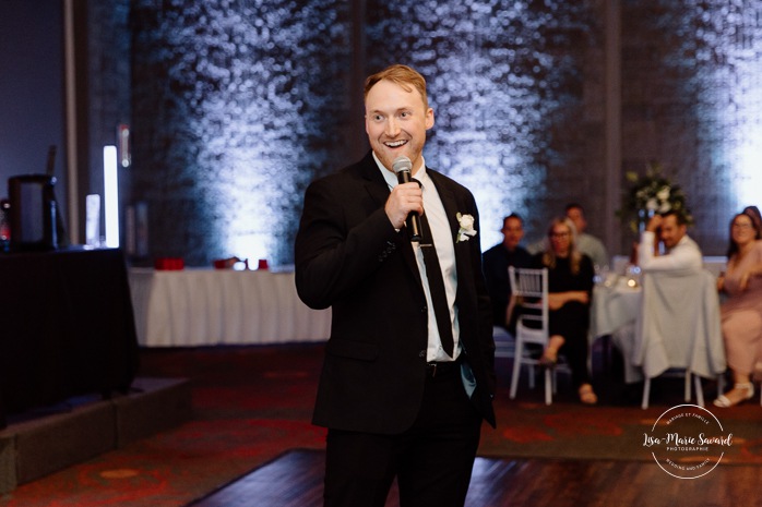 Wedding speech photos. Mariage à l'hôtel Delta Saguenay. Mariage à Jonquière. Photographe mariage Saguenay-Lac-Saint-Jean.