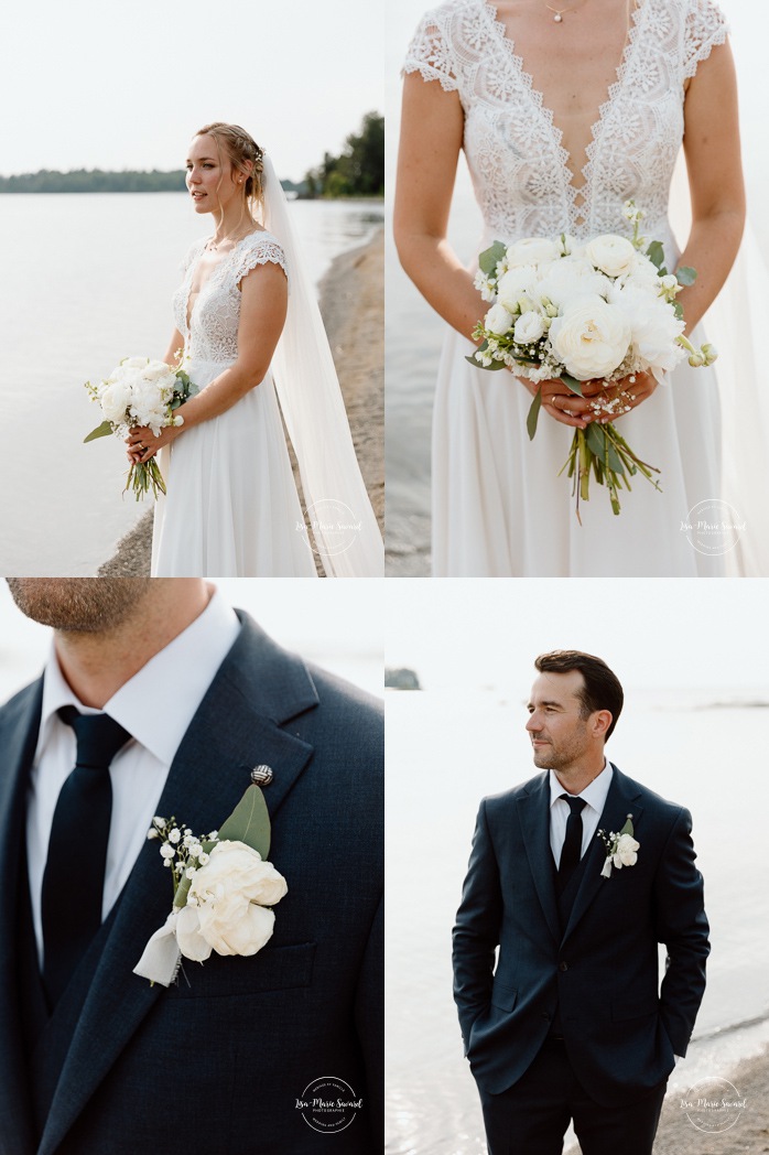 Beach wedding photos. Lakefront wedding photos. Romantic wedding photos. Mariage au bord du Lac-Saint-Jean. Auberge des Îles. Photographe mariage Saguenay-Lac-Saint-Jean