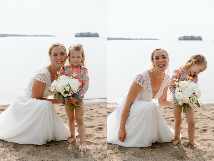 Wedding photos with children. Beach wedding photos. Lakefront wedding photos. Mariage au bord du Lac-Saint-Jean. Auberge des Îles. Photographe mariage Saguenay-Lac-Saint-Jean