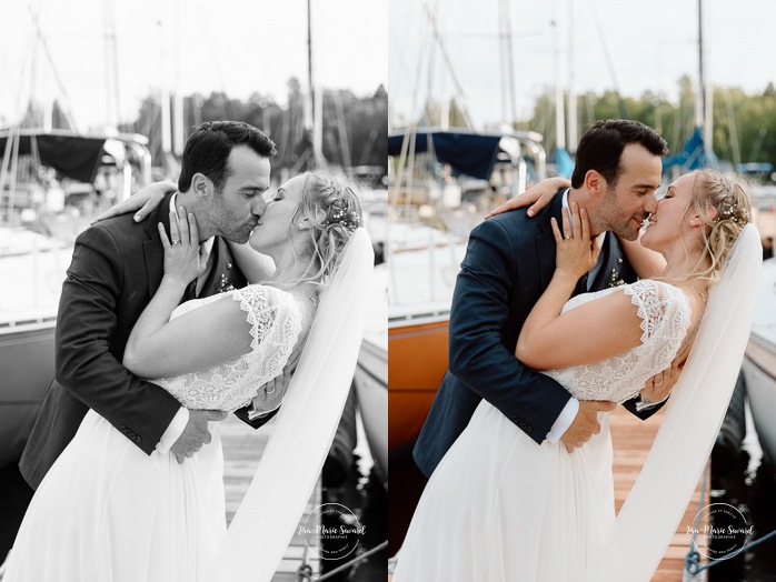 Yacht club wedding photos. Sailboat wedding photos. Marina wedding photos. Mariage au bord du Lac-Saint-Jean avec voiliers. Auberge des Îles. Photographe mariage Saguenay-Lac-Saint-Jean