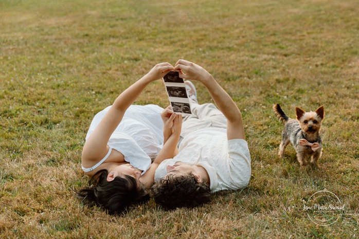 Maternity photos with dog. Maternity photos with pet. Countryside maternity photos. Wild field maternity photos. Séance photo au parc Maisonneuve. Maisonneuve Park photoshoot. Photographe maternité à Montréal. Montreal maternity photographer.