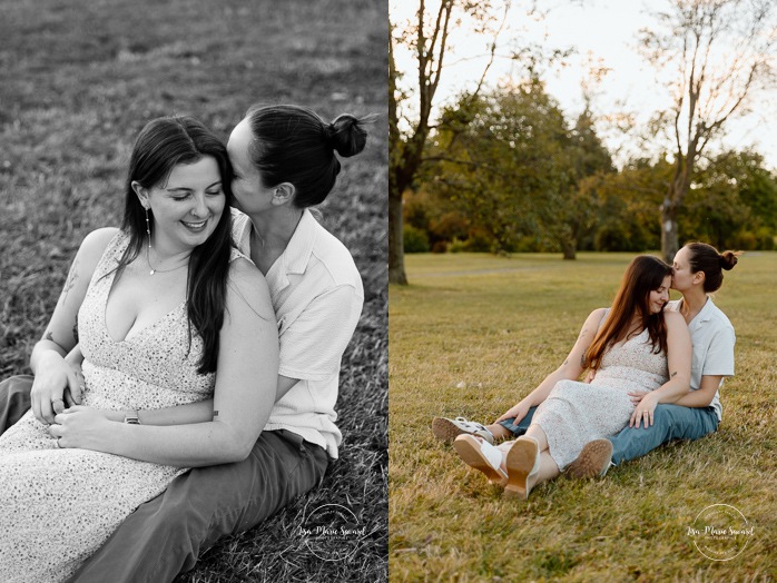 Same sex engagement photos. Lesbian engagement photos. Botanical garden engagement photos. Photographe de demande en mariage à Montréal. Demande en mariage surprise à Montréal. Montreal proposal photographer. Montreal surprise proposal. Jardin botanique de Montréal