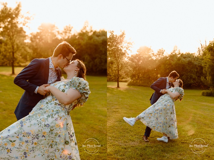 Golden hour wedding photos. Sunset wedding photos. Romantic wedding photos. Plus size bride wedding photos. Mariage en Estrie dans un chalet. Photographe de mariage dans les Cantons-de-l'Est. Eastern Township wedding photographer.