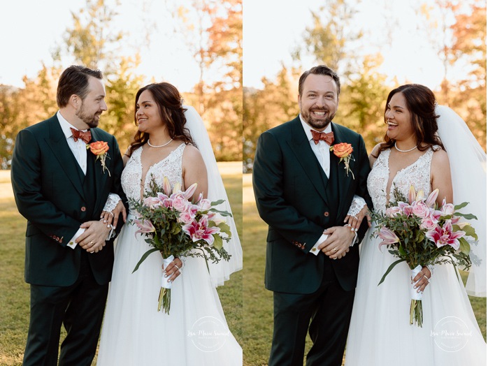 Fall wedding photos. Romantic wedding photos. Multicultural wedding photos. Mixed couple photos. Mariage au Manoir du lac Delage. Photographe de mariage Ville de Québec. Quebec City wedding photographer. Manoir du lac Delage wedding.