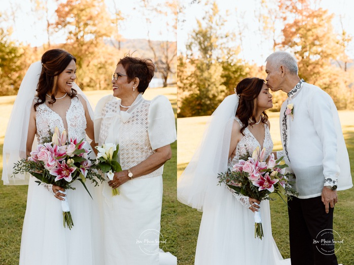 Fall wedding photos. Fall family wedding photos. Multicultural wedding photos. Mixed couple photos. Mariage au Manoir du lac Delage. Photographe de mariage Ville de Québec. Quebec City wedding photographer. Manoir du lac Delage wedding.