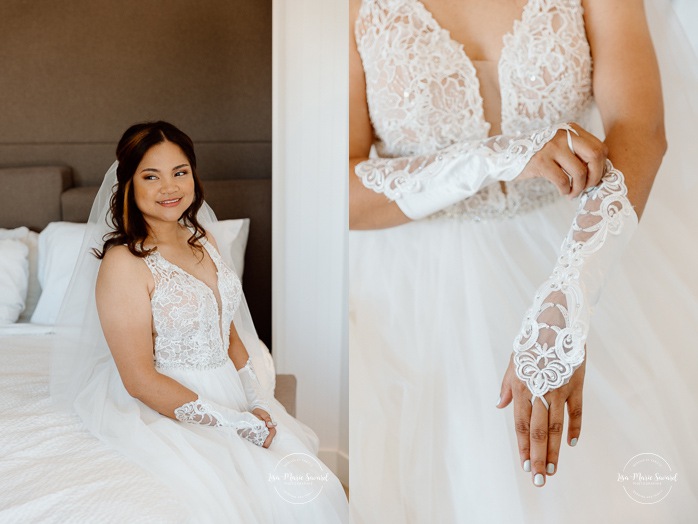 Bride getting ready with bridesmaids. Mariage au Manoir du lac Delage. Photographe de mariage Ville de Québec. Quebec City wedding photographer. Manoir du lac Delage wedding.