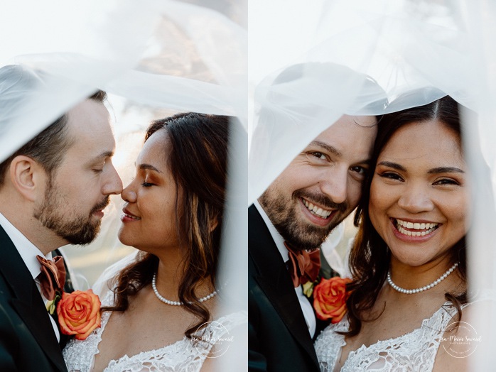 Fall wedding photos. Romantic wedding photos. Multicultural wedding photos. Mixed couple photos. Mariage au Manoir du lac Delage. Photographe de mariage Ville de Québec. Quebec City wedding photographer. Manoir du lac Delage wedding.
