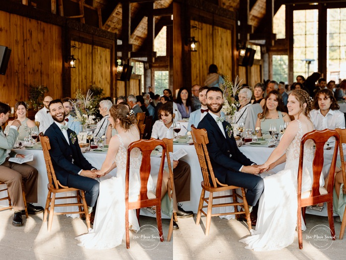 Wooden cabin wedding reception. Eco friendly wedding reception. Mariage à Le Pont Couvert de La Conception. Photographe mariage Laurentides. Le Pont Couvert wedding. Tremblant wedding photographer.