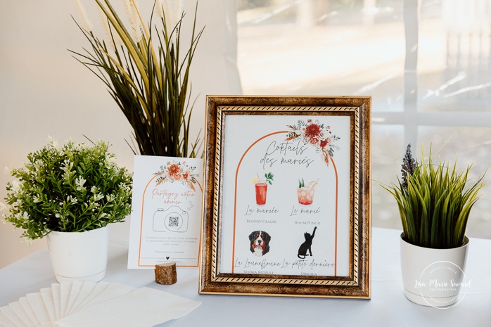 Fall color wedding reception decor. Burnt orange wedding decor. Mariage au Domaine St-Simon en automne. Photographe de mariage en Montérégie. Domaine St-Simon wedding.