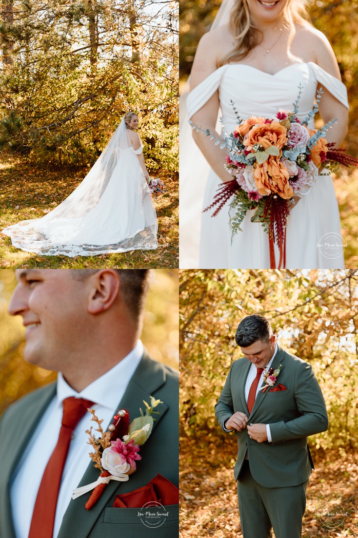 Fall wedding photos. Forest wedding photos. Mariage au Domaine St-Simon en automne. Photographe de mariage en Montérégie. Domaine St-Simon wedding.