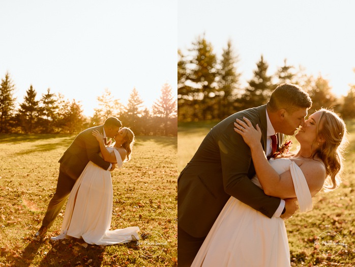 Fall wedding photos ideas. Golden hour wedding photos. Romantic wedding photos. Mariage au Domaine St-Simon en automne. Photographe de mariage en Montérégie. Domaine St-Simon wedding.