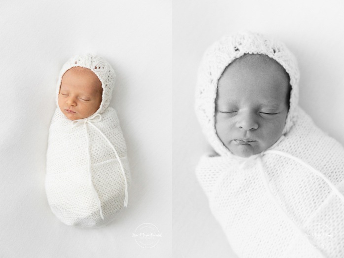 Minimalist newborn photos. Clean newborn photos. Organic newvborn photos. Photos de nouveau-né en studio à Montréal. Montreal in-studio newborn photos. Photographe nouveau-né Montréal. Montreal newborn photographer.