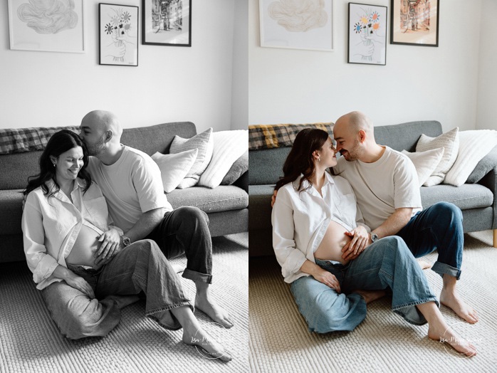 In-home maternity photos. Living room maternity photos. Simple at-home maternity photos. Photos de maternité à domicile à Montréal. Photographe maternité Montréal. Montreal in-home maternity photos. Montreal maternity photographer.